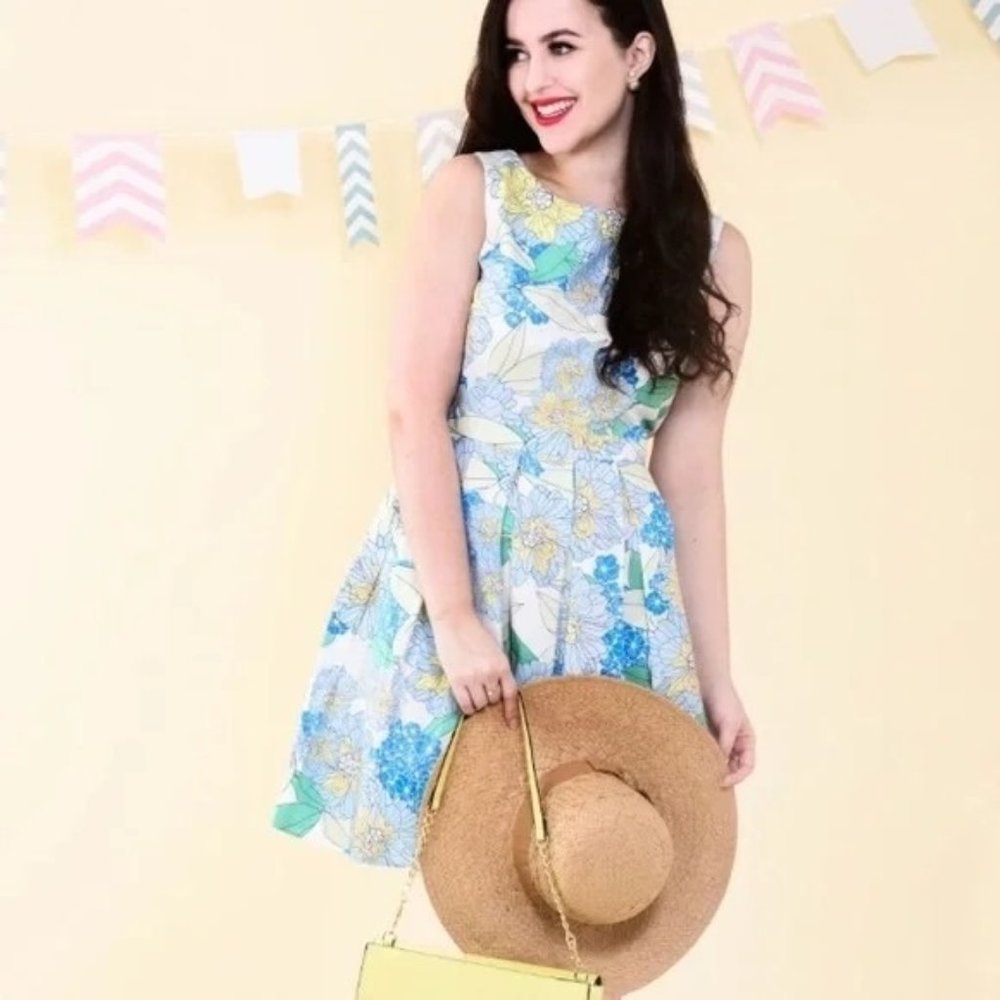 Dorothy Perkins Sleeveless Retro Floral Print Midi Dress, Sz 4